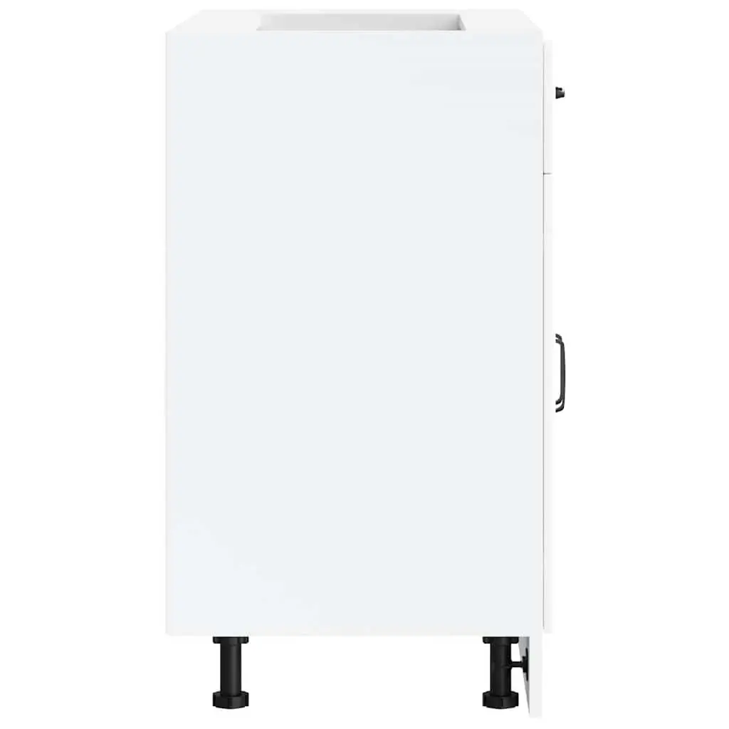 Kitchen Base Cabinet White Engineered Wood Storage Cupboard Adjustable Feet Doors