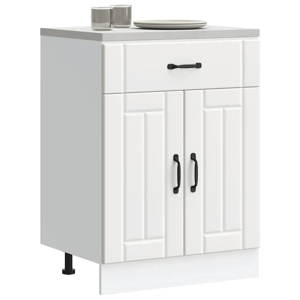 Kitchen Base Cabinet White Engineered Wood Storage Cupboard Adjustable Feet Doors
