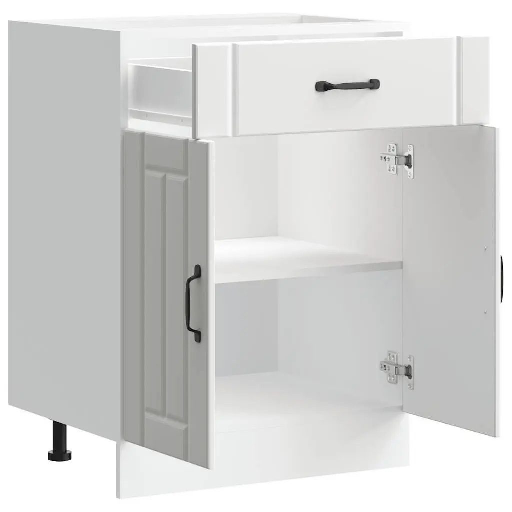 Kitchen Base Cabinet White Engineered Wood Storage Cupboard Adjustable Feet Doors