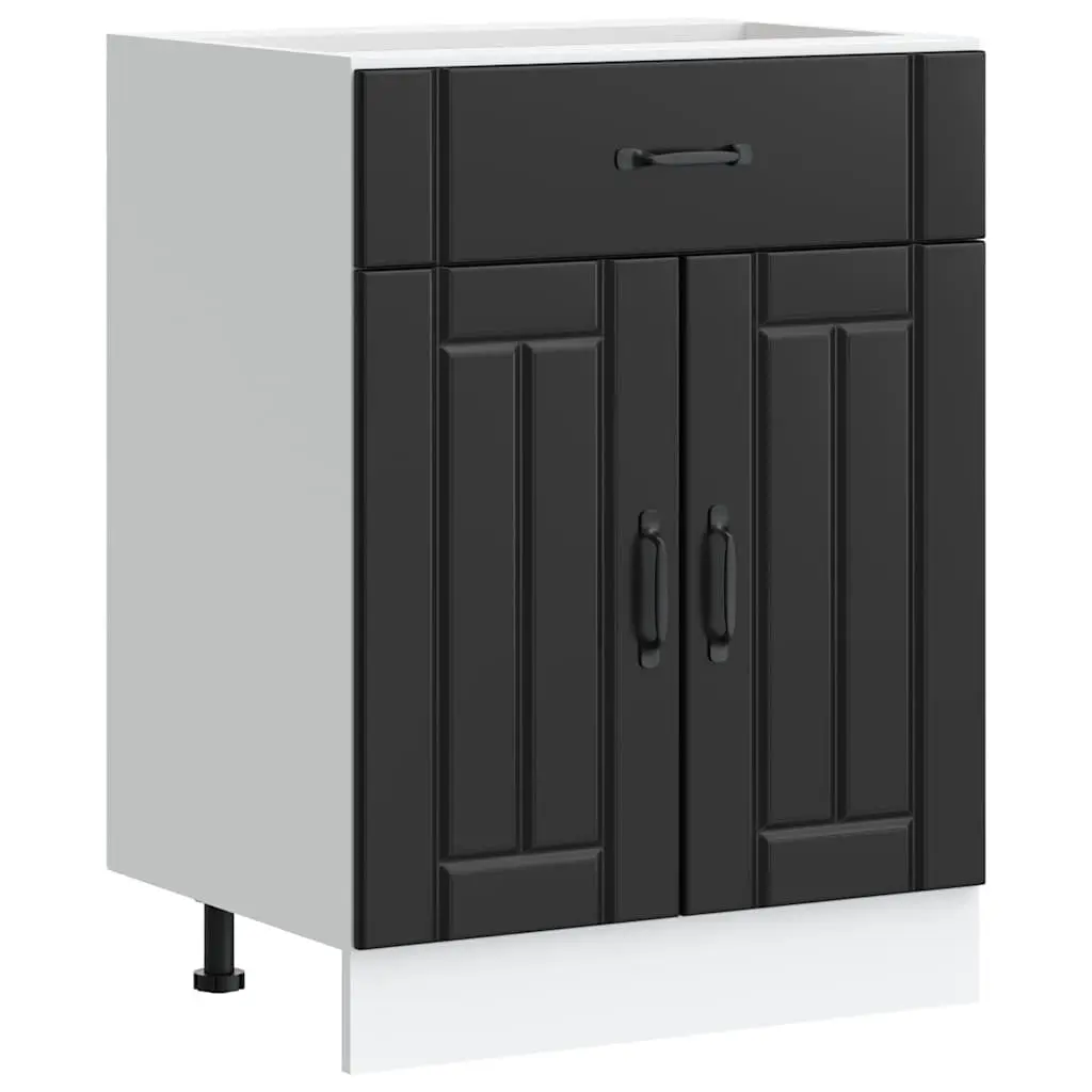 Kitchen Base Cabinet Black Engineered Wood Storage Adjustable Feet