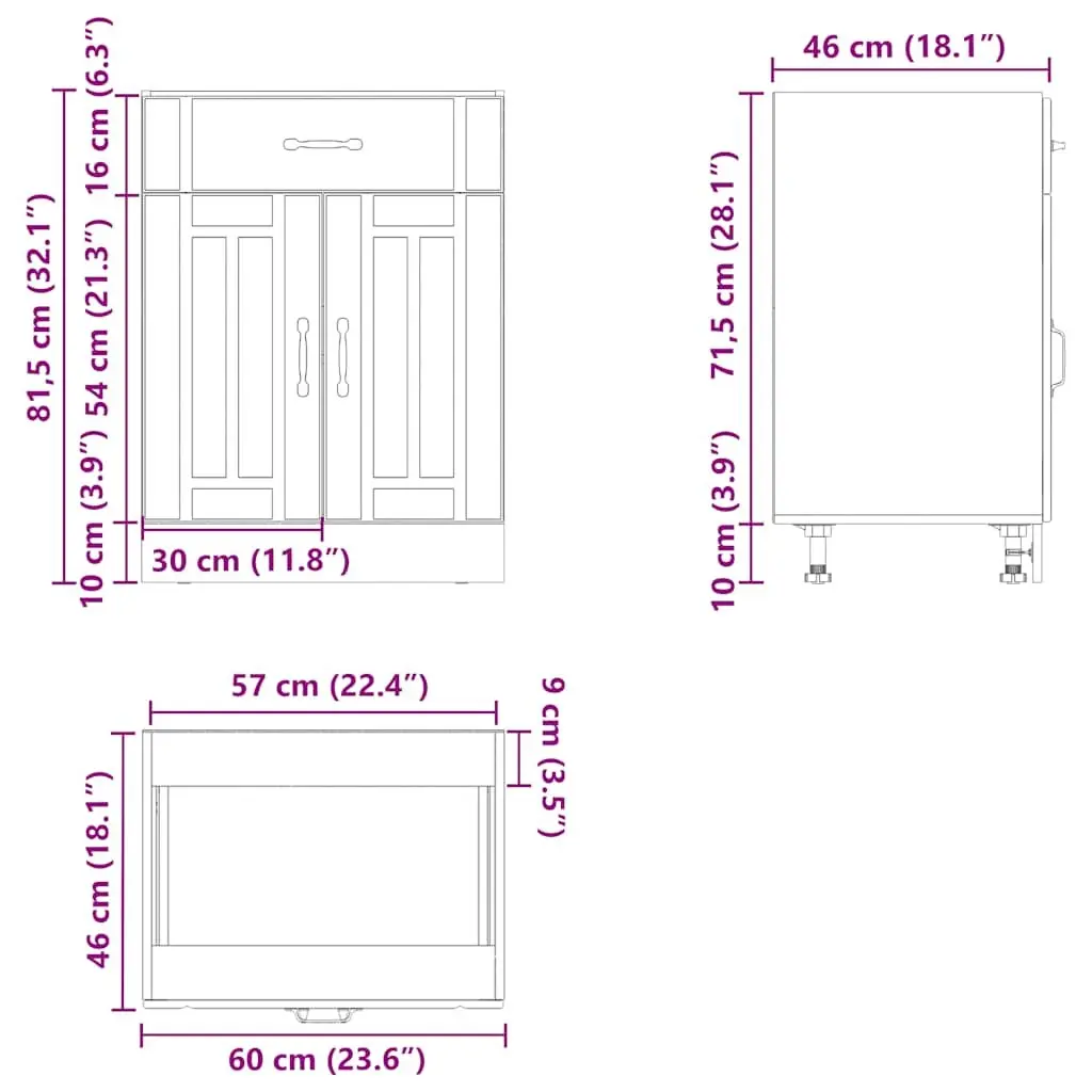 Kitchen Base Cabinet Black Engineered Wood Storage Adjustable Feet