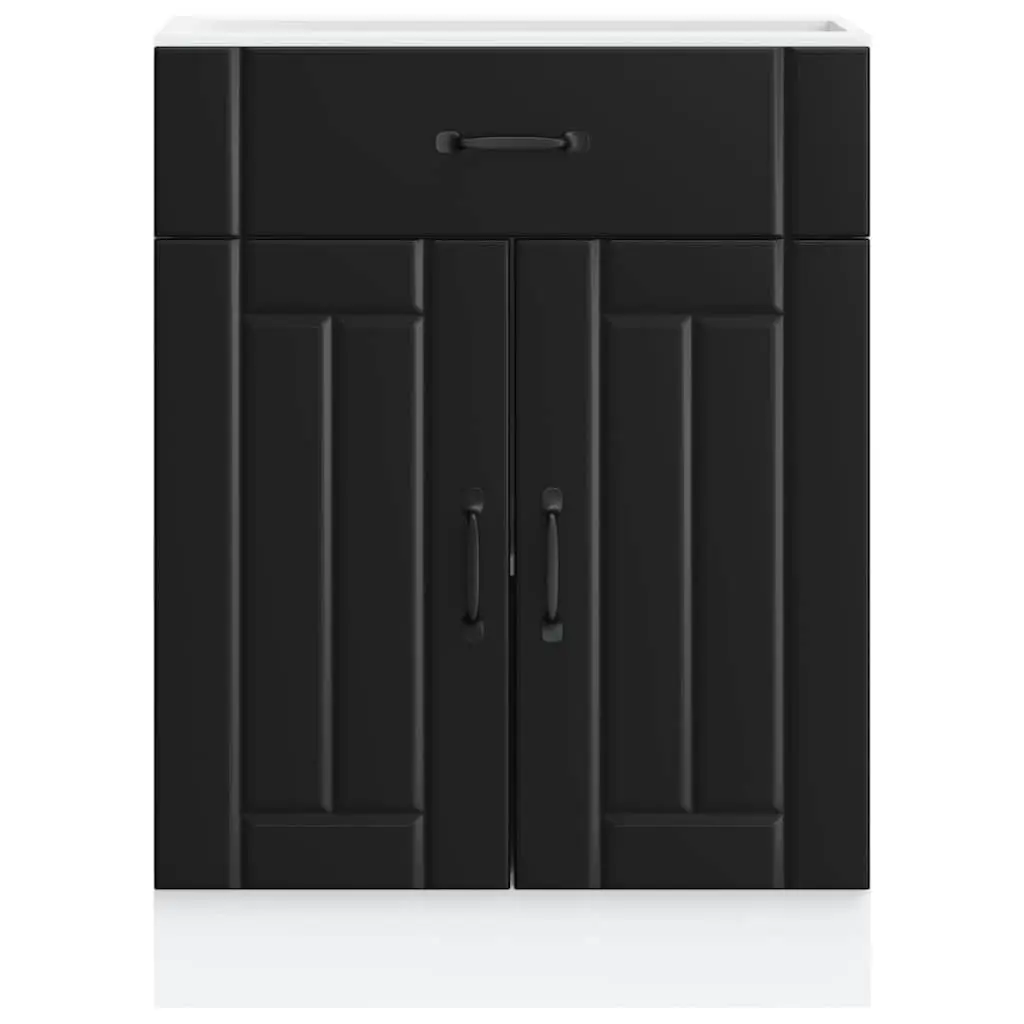 Kitchen Base Cabinet Black Engineered Wood Storage Adjustable Feet
