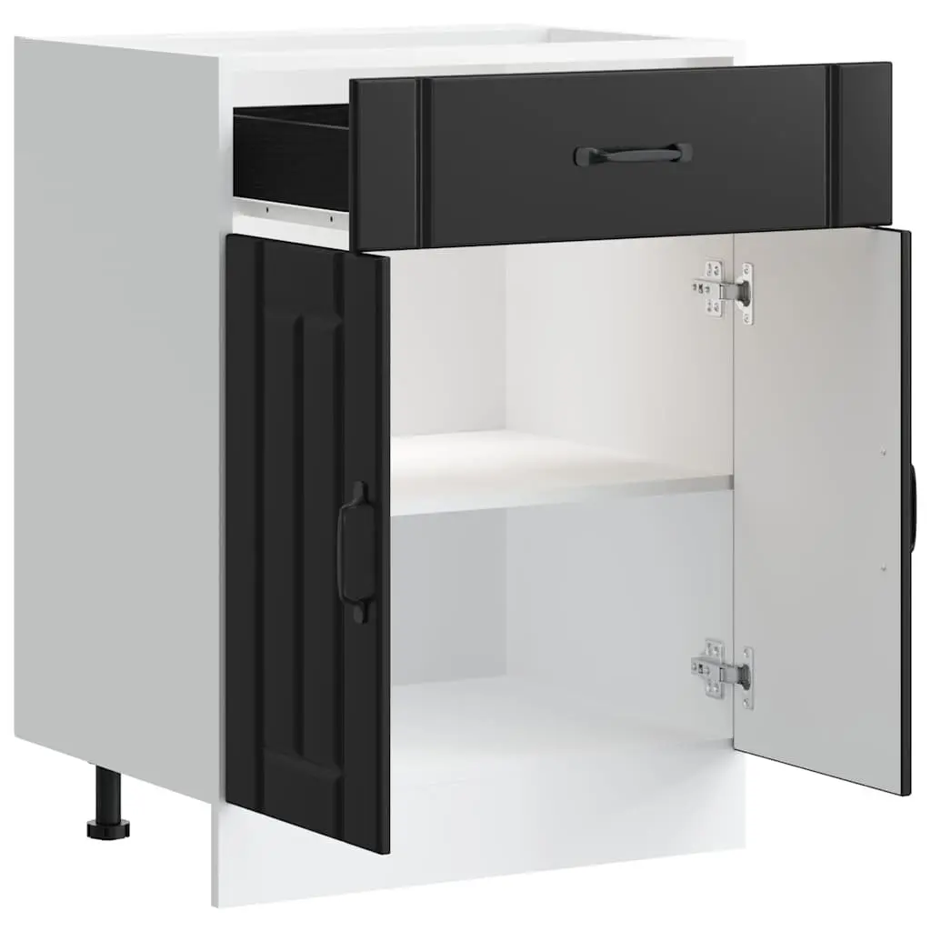 Kitchen Base Cabinet Black Engineered Wood Storage Adjustable Feet