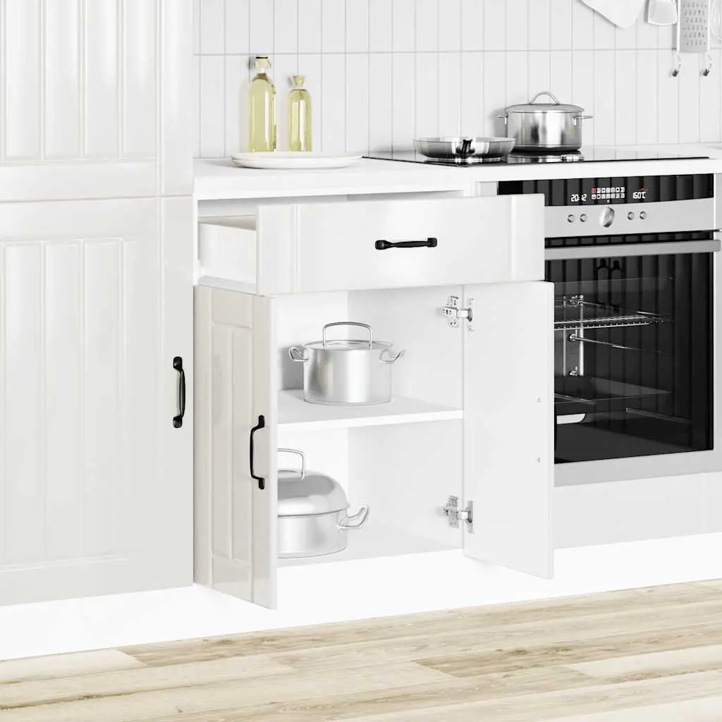 Kitchen Cabinet White High Gloss Engineered Wood Sink Base Durable Storage