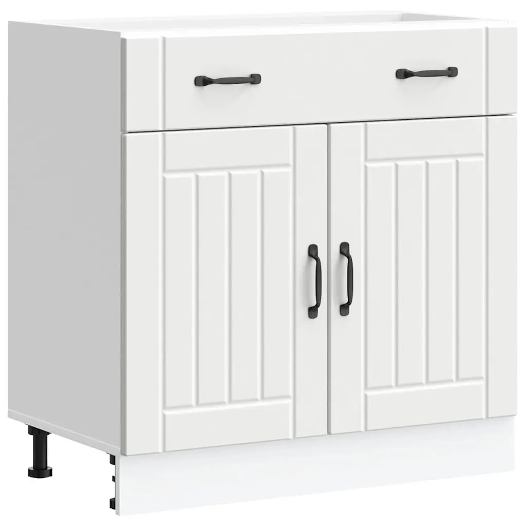 Kitchen Cabinet White Engineered Wood Storage Cupboard with Hinged Doors