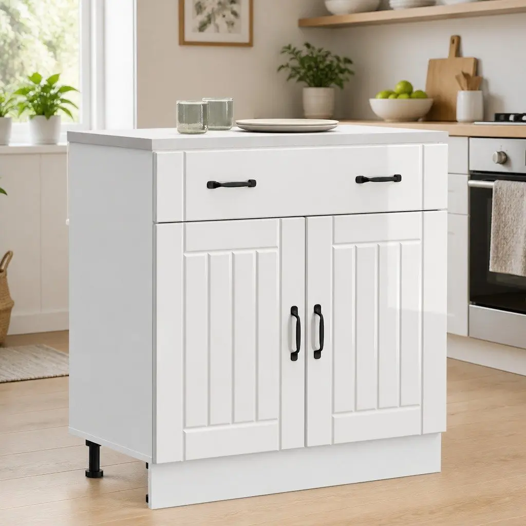 Kitchen Cabinet High Gloss White Engineered Wood Storage Cupboard with Adjustable Feet