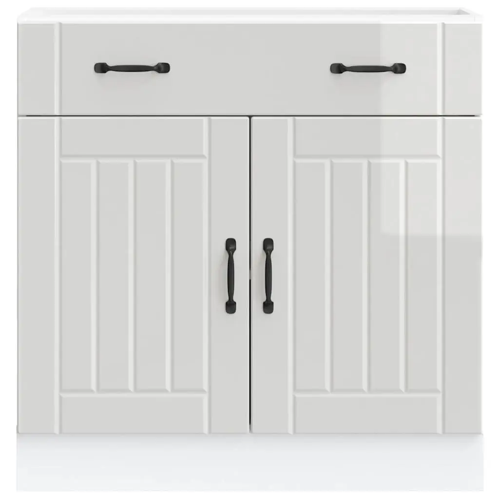 Kitchen Cabinet High Gloss White Engineered Wood Storage Cupboard with Adjustable Feet