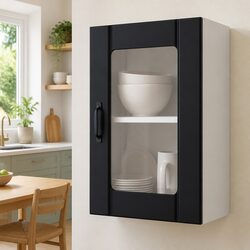 Black Kitchen Wall Cabinet with Glass Door