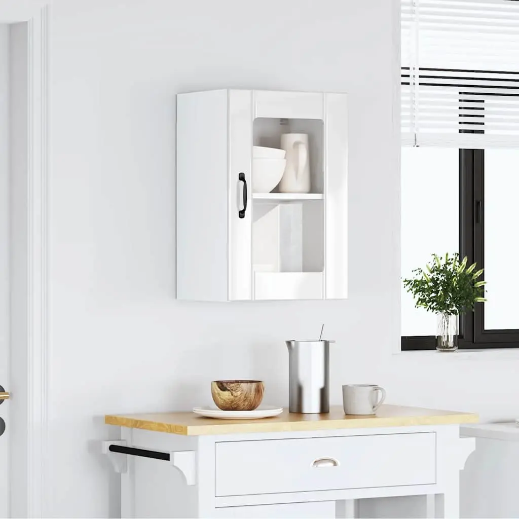 Kitchen Cabinet White High Gloss Wall Mounted Glass Door Storage Unit