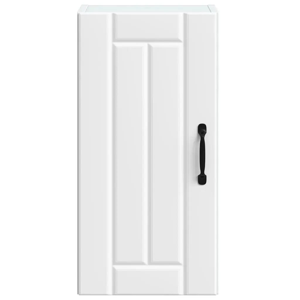 Wall-Mounted Kitchen Cabinet White Glass Door Engineered Wood Storage
