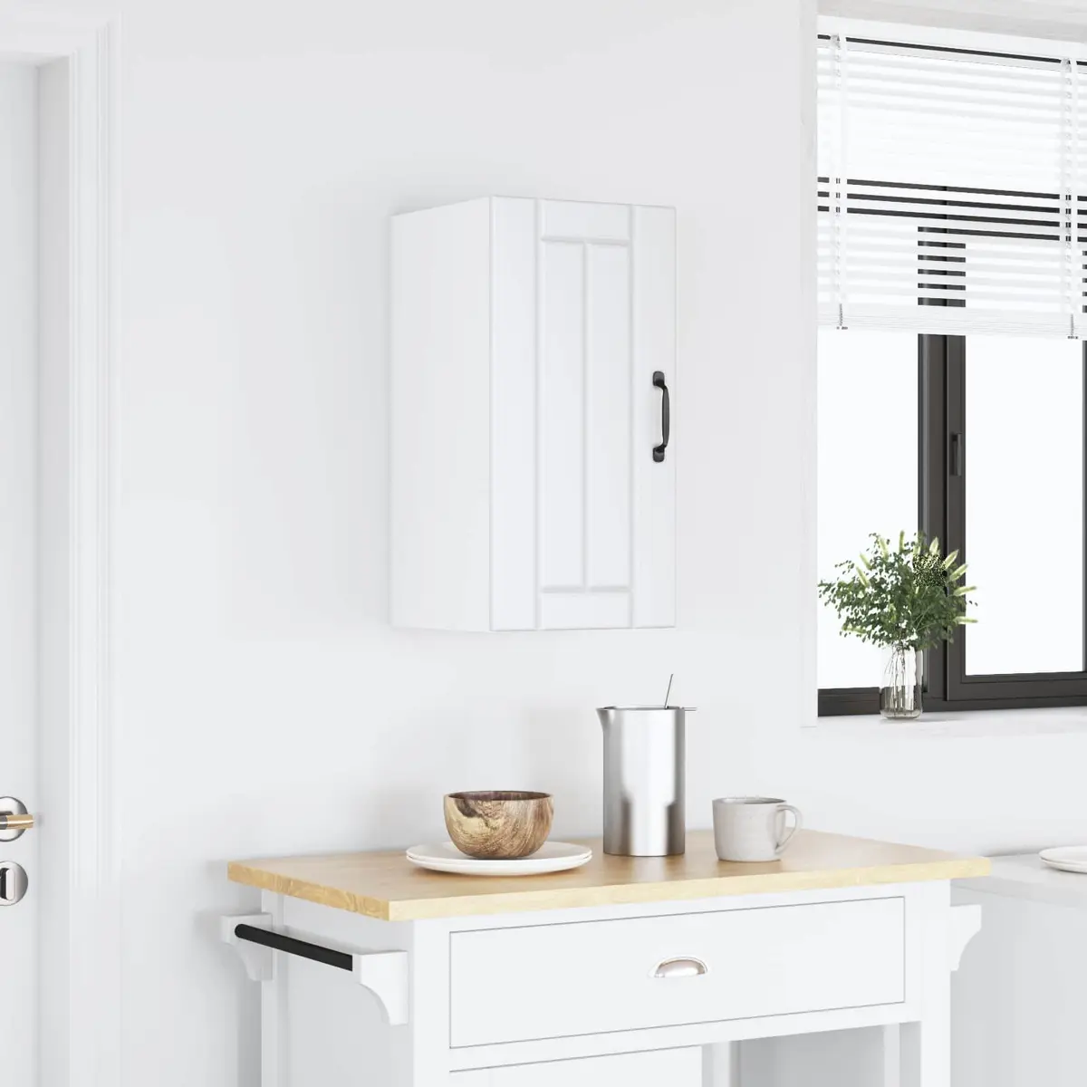 Wall-Mounted Kitchen Cabinet White Glass Door Engineered Wood Storage