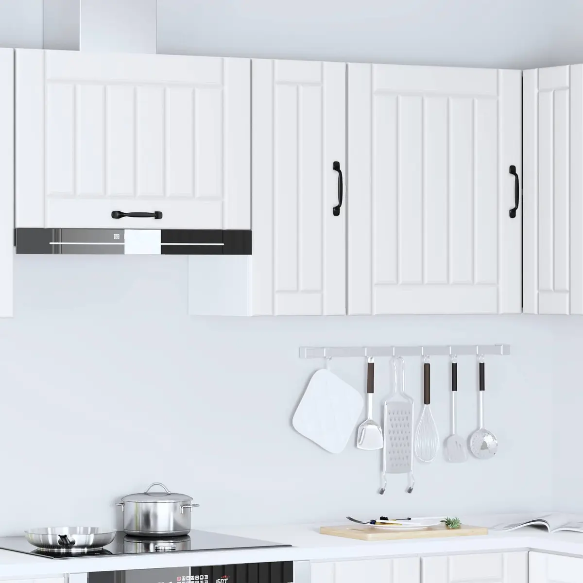 Wall-Mounted Kitchen Cabinet White Glass Door Engineered Wood Storage