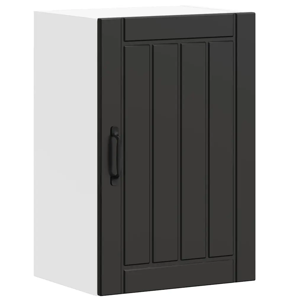 Kitchen Cabinet Black Engineered Wood Wall-Mounted Glass Door Storage Shelves