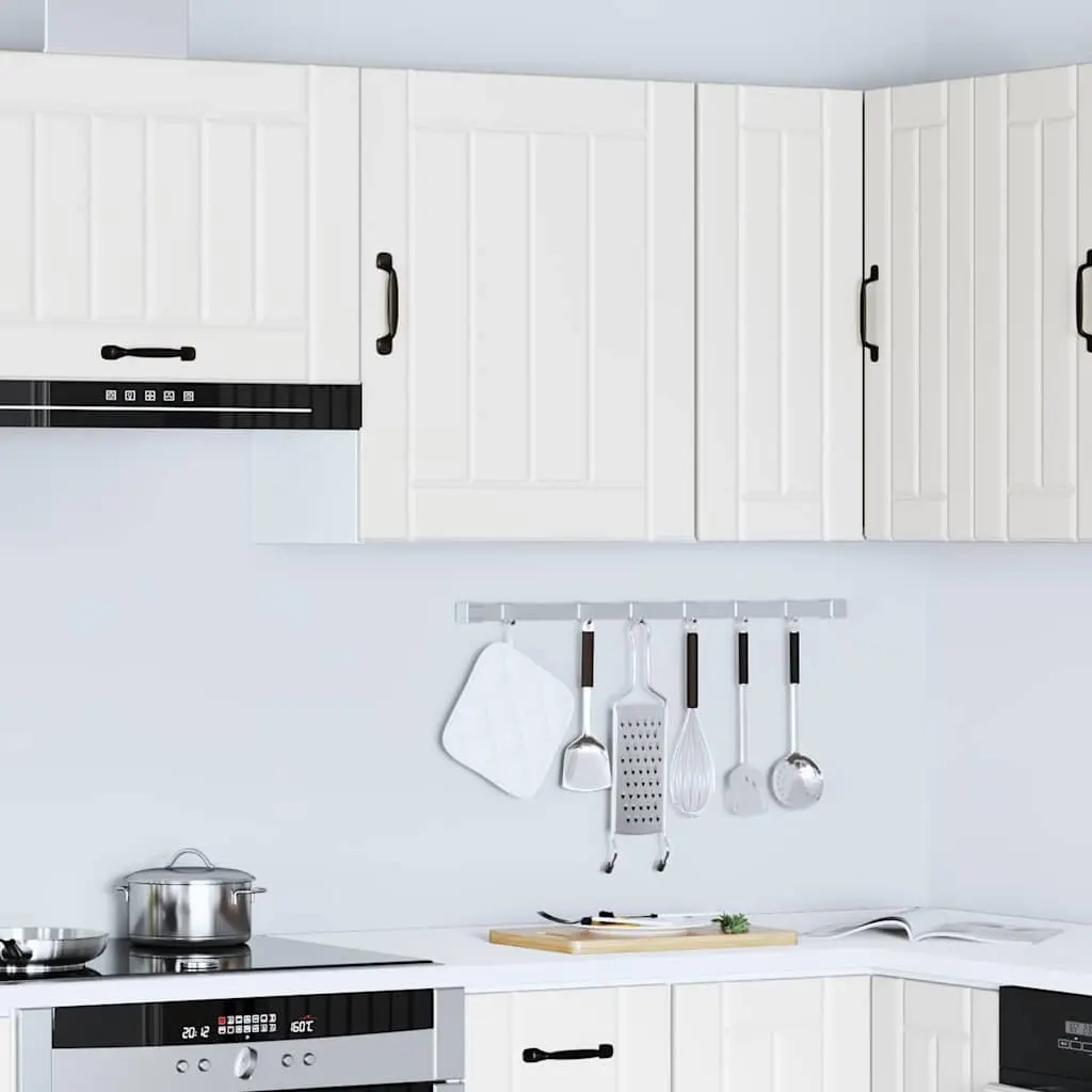 Wall-Mounted Kitchen Cabinet White Engineered Wood with Glass Door Organiser