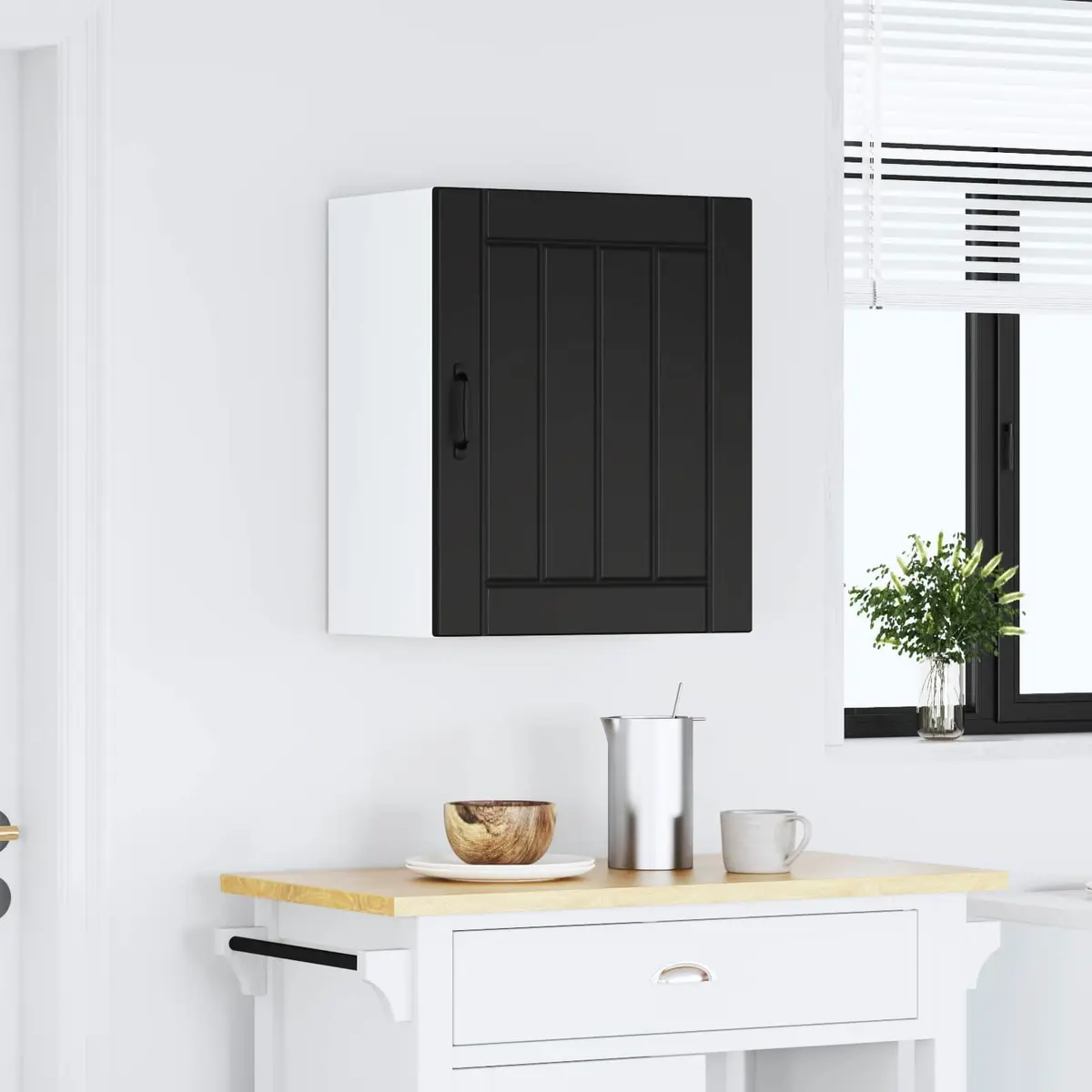 Kitchen Cabinet Black Engineered Wood Wall-mounted Glass Door Storage Organiser
