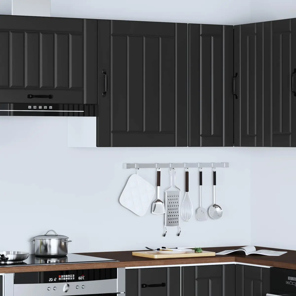 Kitchen Cabinet Black Engineered Wood Wall-mounted Glass Door Storage Organiser