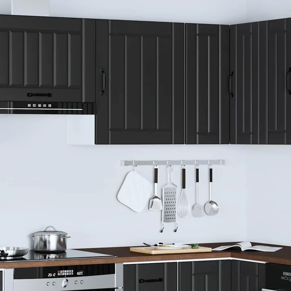 Kitchen Cabinet Black Engineered Wood Wall-mounted Glass Door Storage Organiser