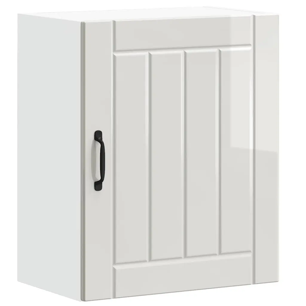 Kitchen Wall Cabinet White Engineered Wood Glass Door Wall-Mounted Storage