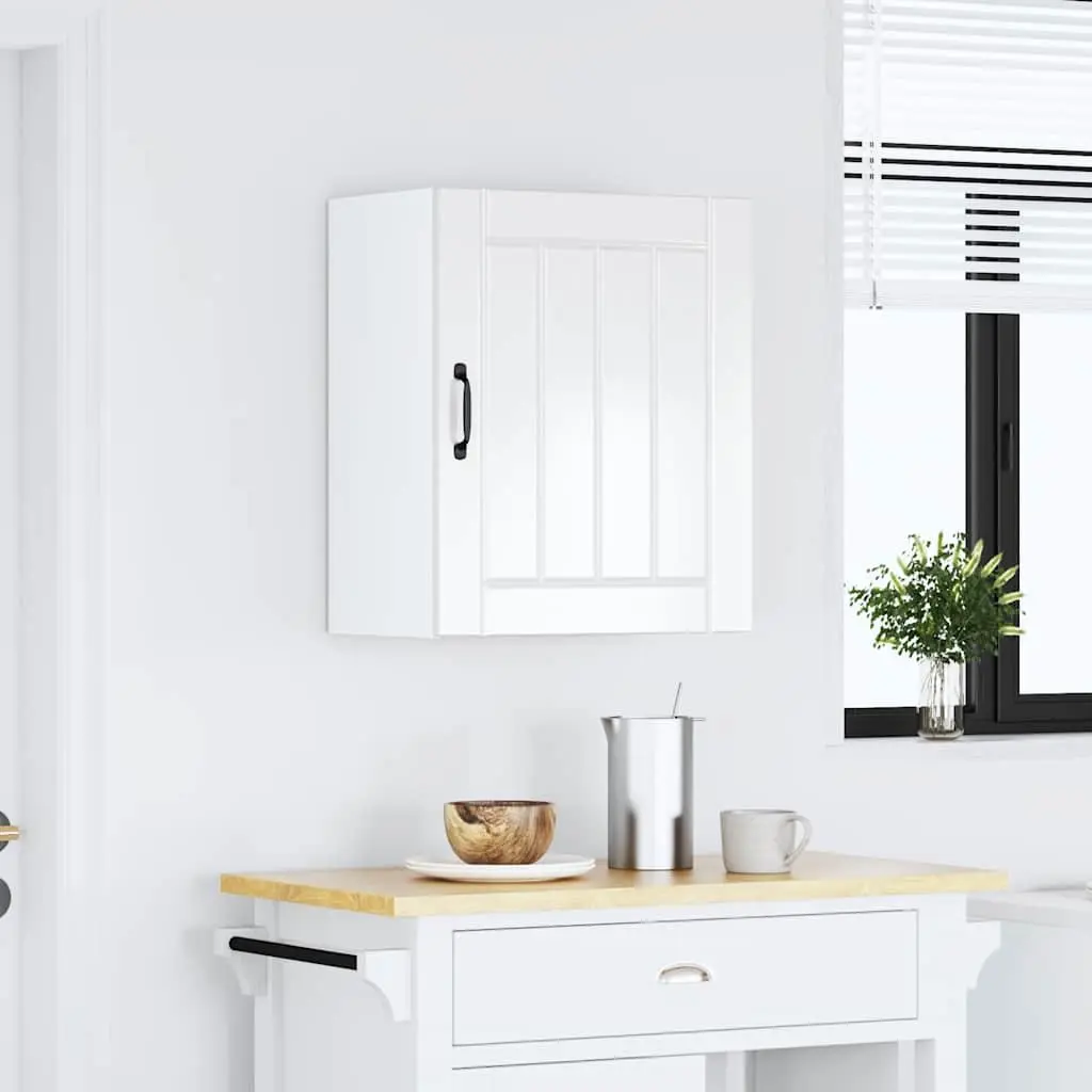 Kitchen Wall Cabinet White Engineered Wood Glass Door Wall-Mounted Storage