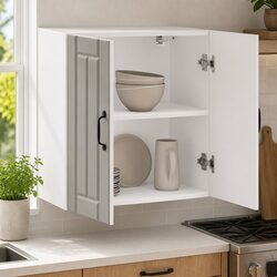 White Wall-Mounted Kitchen Cabinet with Glass Door
