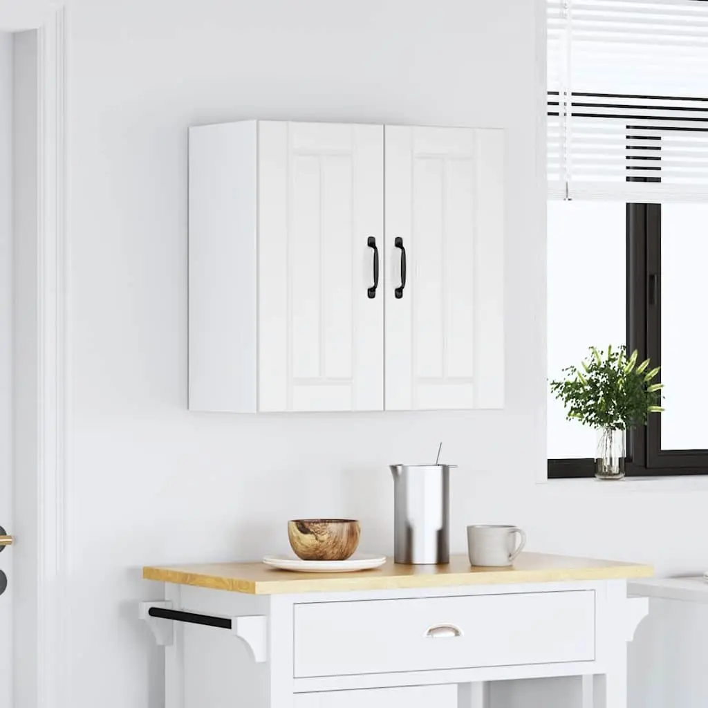 Kitchen Cabinet White Engineered Wood Wall-Mounted Storage Glass Door