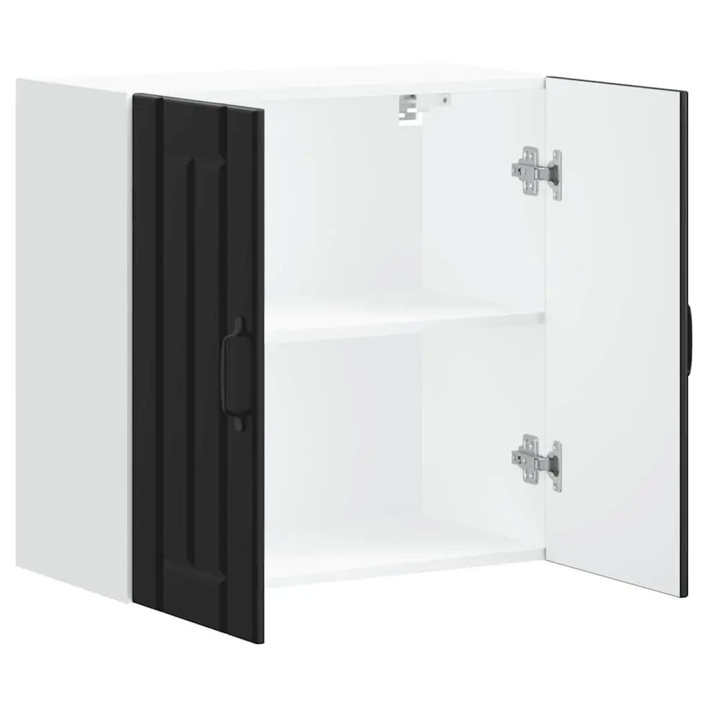 Kitchen Cabinet Black Engineered Wood Wall-Mounted Glass Door Storage