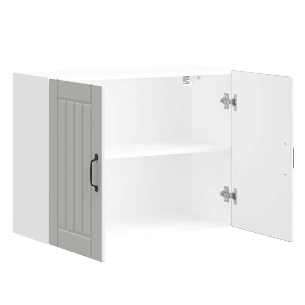 Wall-Mounted Kitchen Cabinet White Engineered Wood Glass Door Organiser
