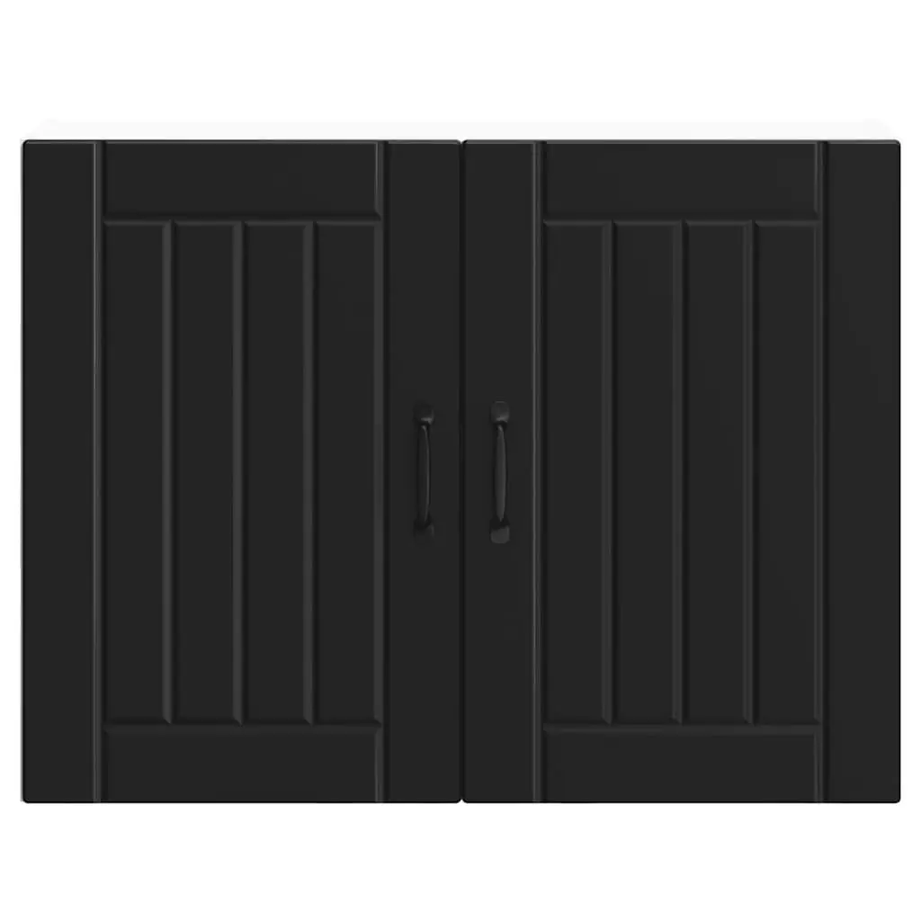 Black Wall-Mounted Kitchen Cabinet Engineered Wood with Glass Door Space-Saving Storage