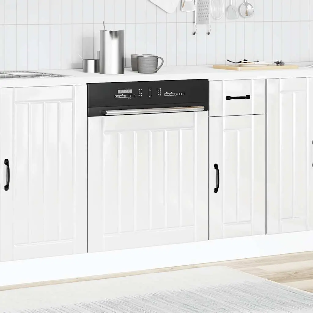 Dishwasher Panel White High Gloss Engineered Wood Durable Construction