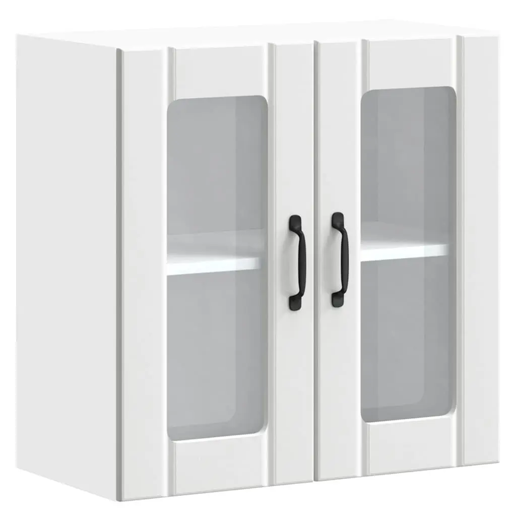 Kitchen Cabinet White Engineered Wood Wall-Mounted Glass Door Storage