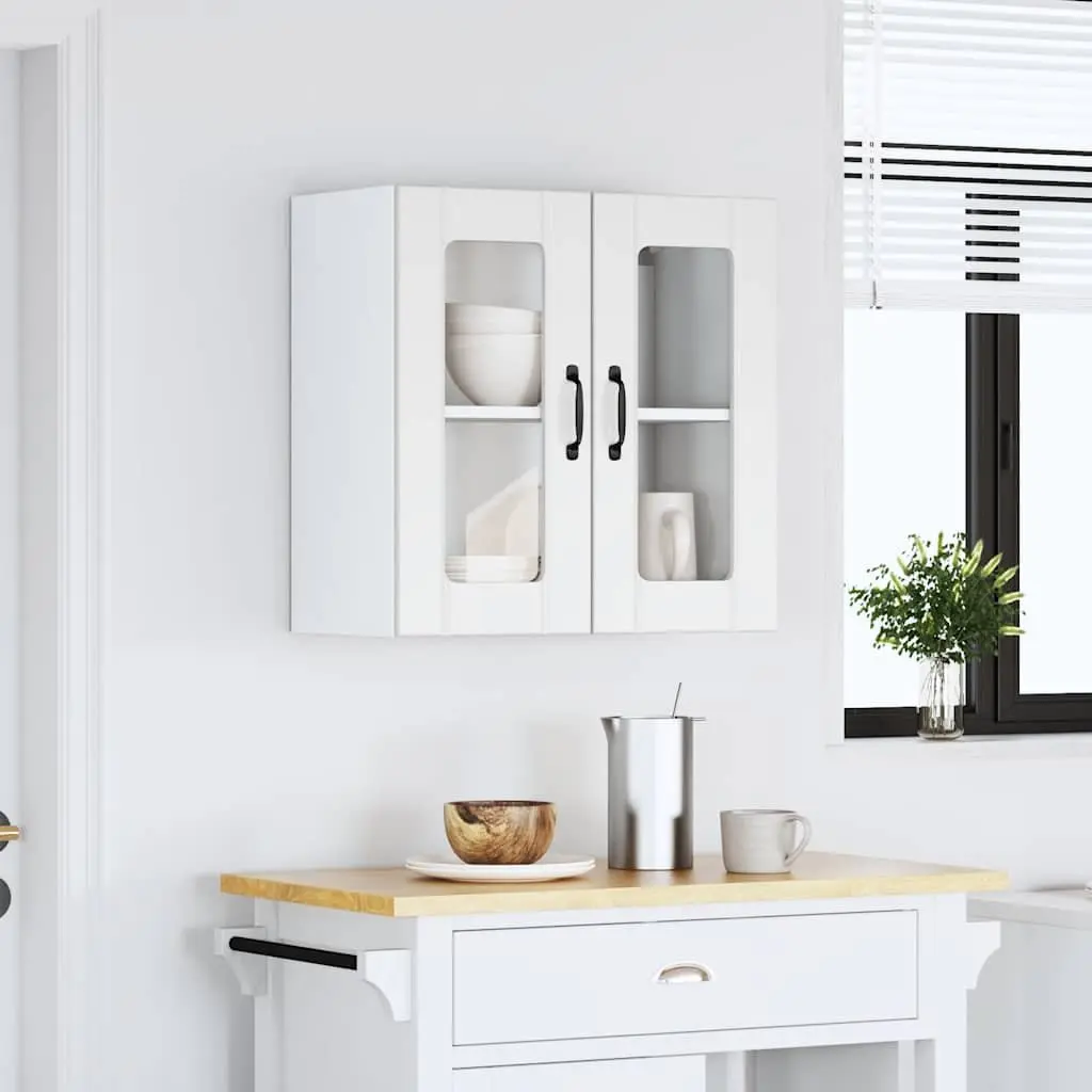 Kitchen Cabinet White Engineered Wood Wall-Mounted Glass Door Storage