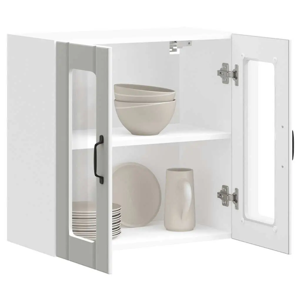 Kitchen Cabinet White Engineered Wood Wall-Mounted Glass Door Storage