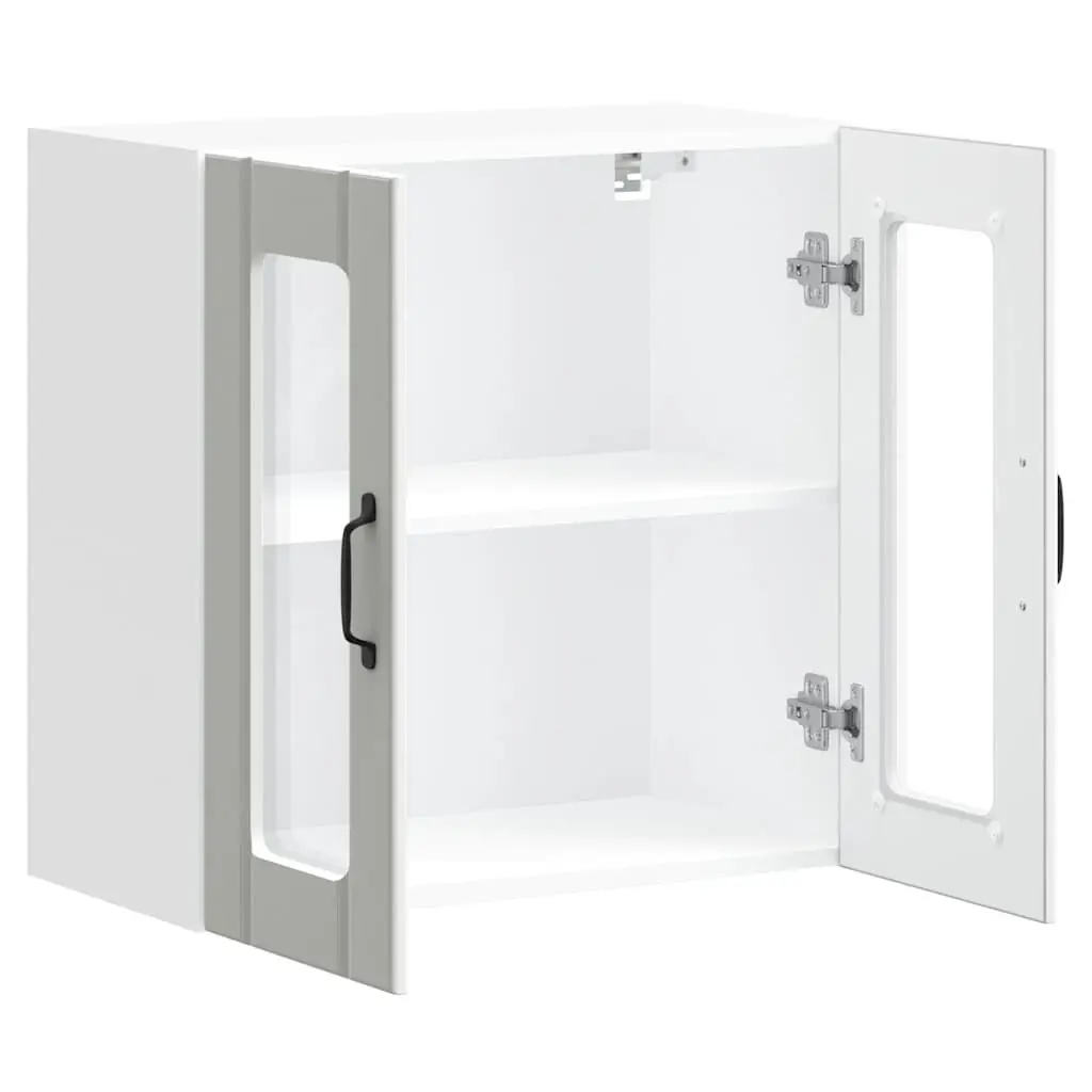 Kitchen Cabinet White Engineered Wood Wall-Mounted Glass Door Storage