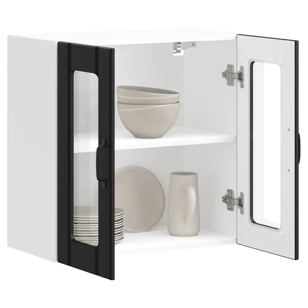 Kitchen Cabinet Black Engineered Wood Glass Door Wall-Mounted Storage Organiser