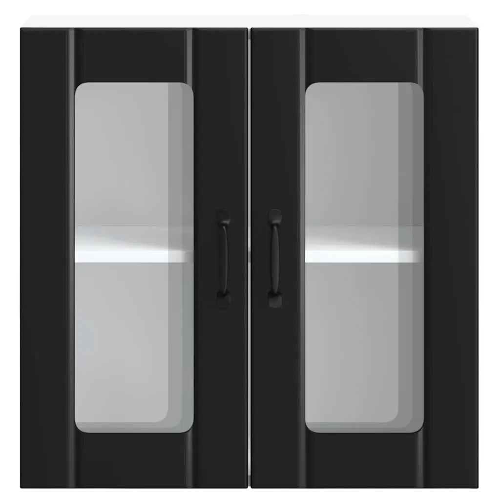 Kitchen Cabinet Black Engineered Wood Glass Door Wall-Mounted Storage Organiser