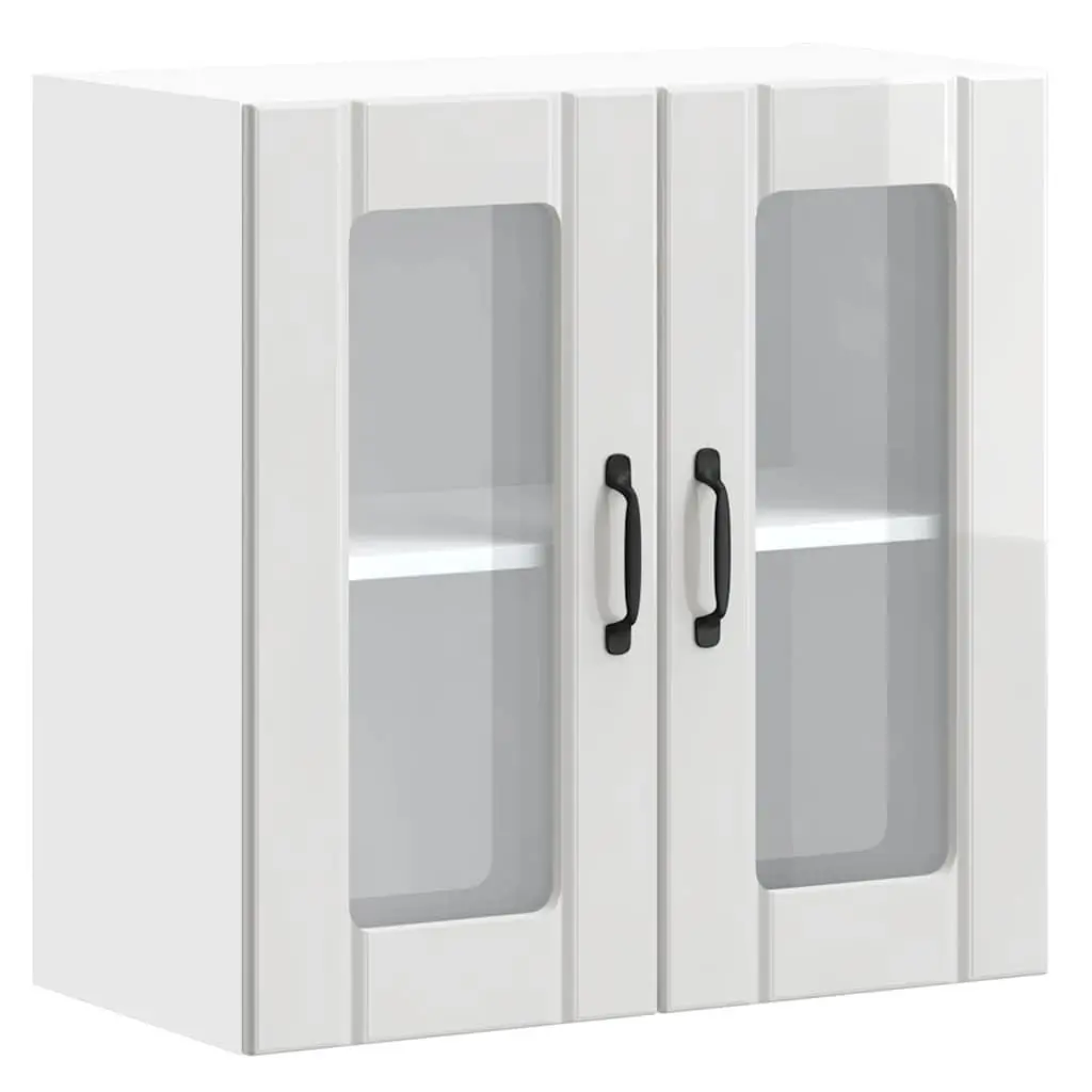 Kitchen Cabinet White Engineered Wood Wall Mounted Glass Door Storage