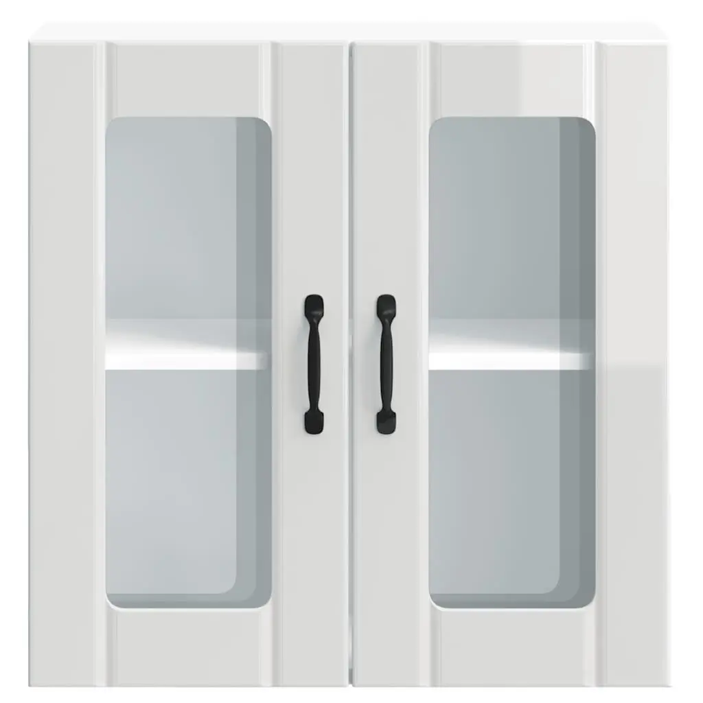 Kitchen Cabinet White Engineered Wood Wall Mounted Glass Door Storage