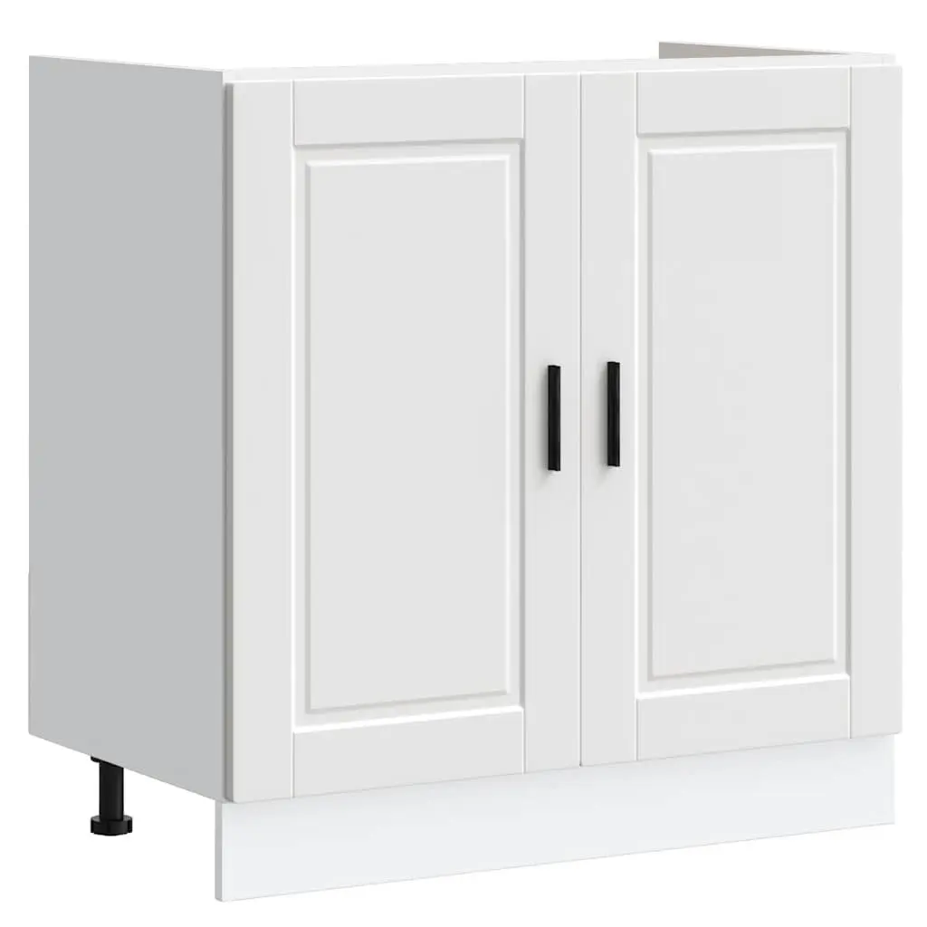 Sink Base Cabinet White Engineered Wood Kitchen Storage Adjustable Feet 80W x 46D x 81.5H cm