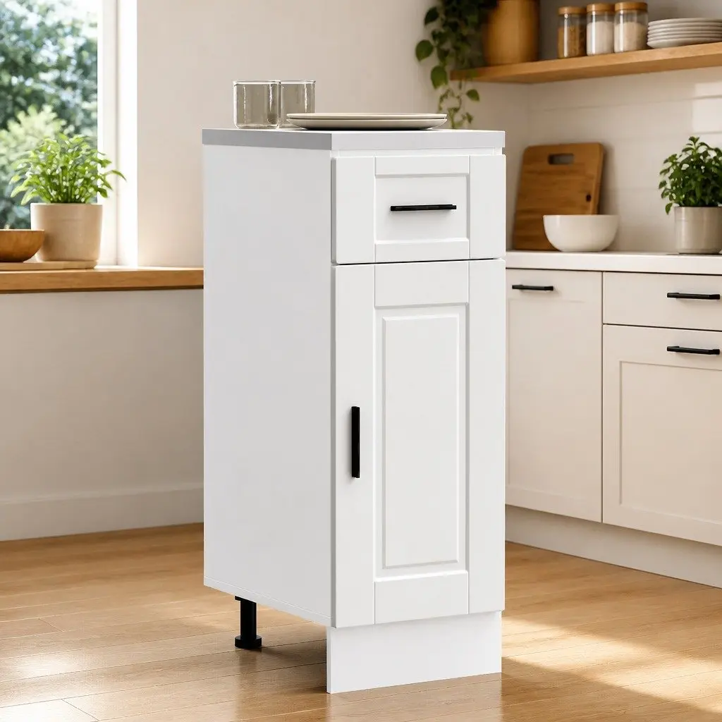 Kitchen Cabinet White Engineered Wood Adjustable Feet Storage Cupboard