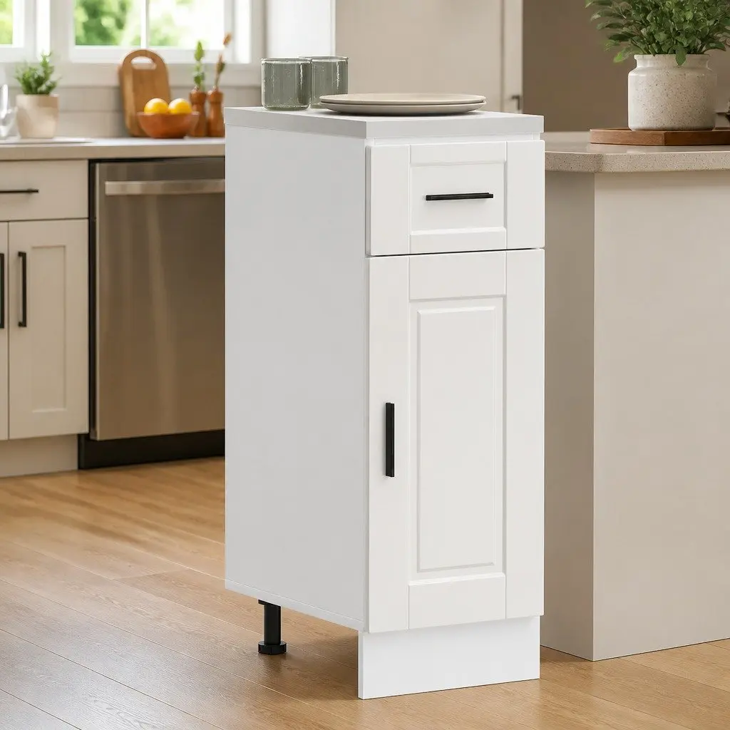 Engineered Wood Kitchen Cabinet White Gloss Adjustable Feet Ample Storage Space