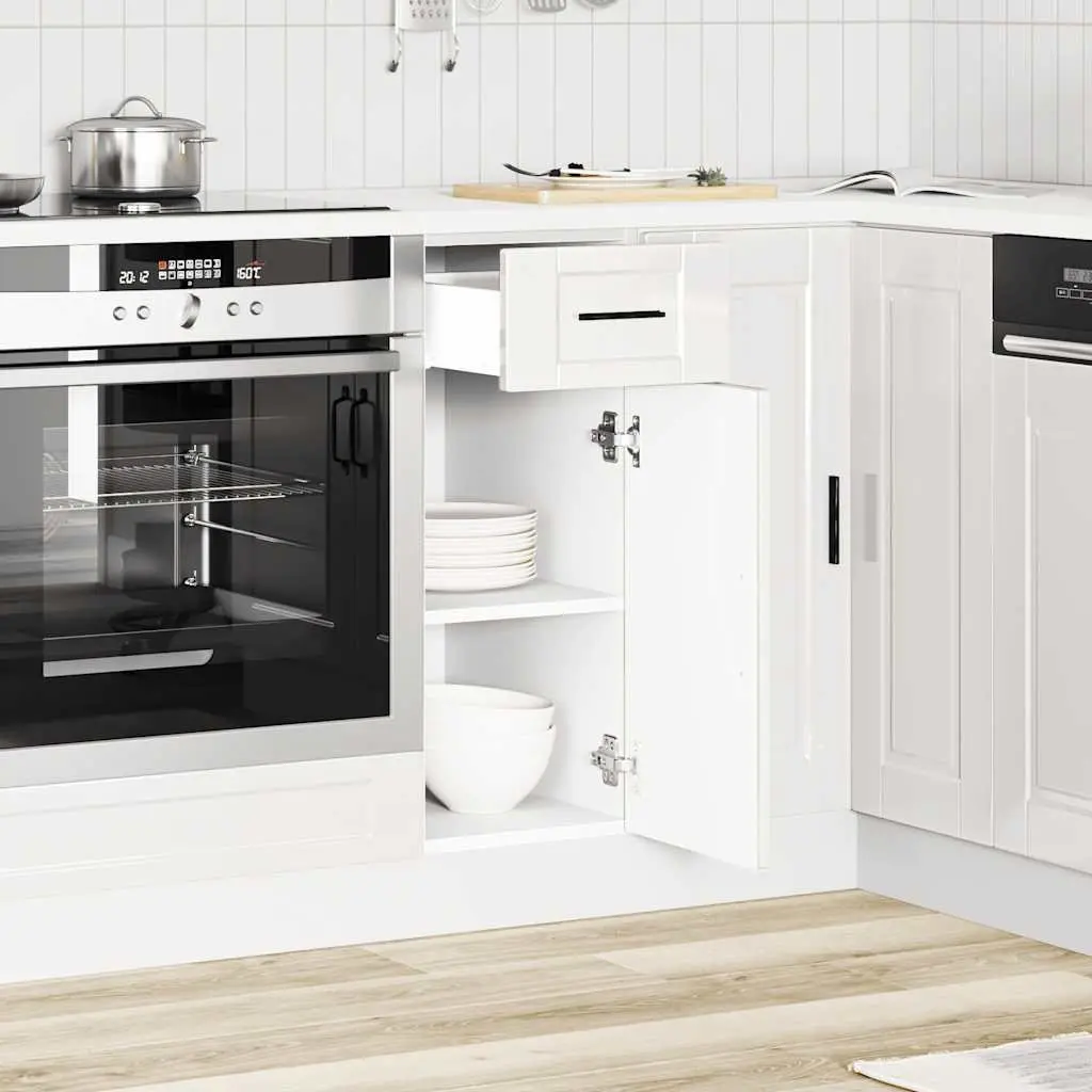 Engineered Wood Kitchen Cabinet White Gloss Adjustable Feet Ample Storage Space