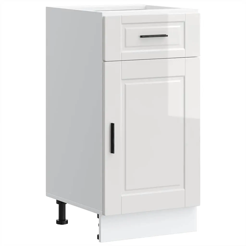 Kitchen Base Cabinet White High Gloss Engineered Wood Storage Cupboard Adjustable Feet