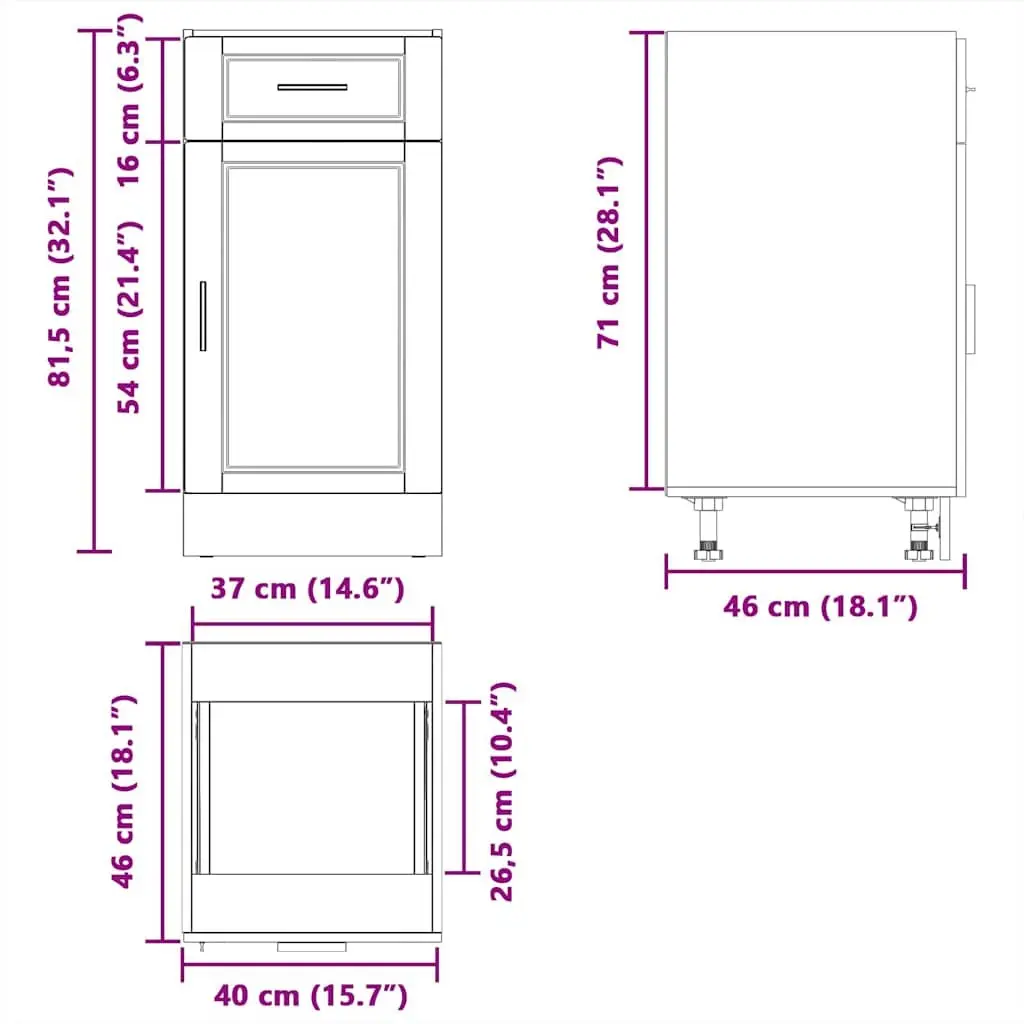 Kitchen Base Cabinet White High Gloss Engineered Wood Storage Cupboard Adjustable Feet