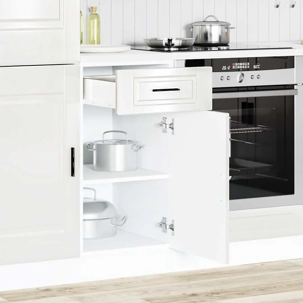 Kitchen Base Cabinet White High Gloss Engineered Wood Storage Cupboard Adjustable Feet