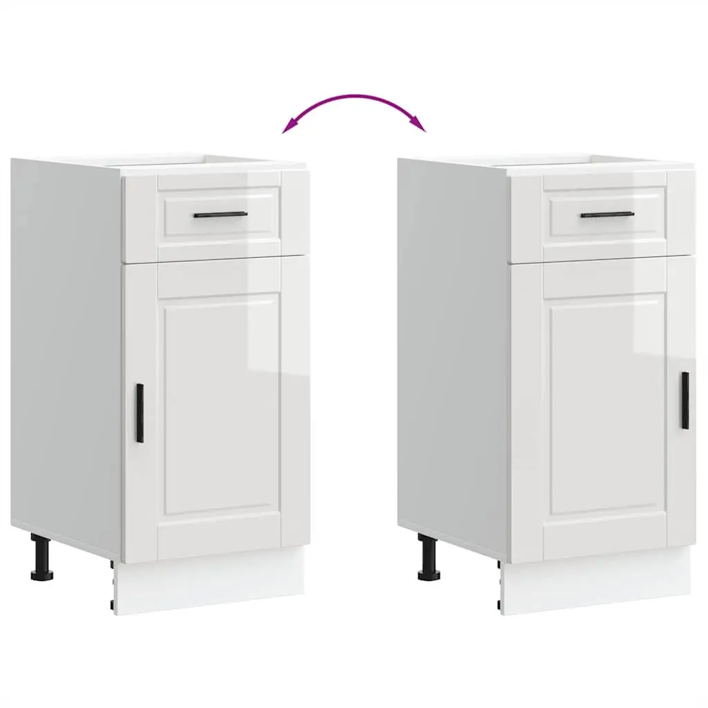 Kitchen Base Cabinet White High Gloss Engineered Wood Storage Cupboard Adjustable Feet