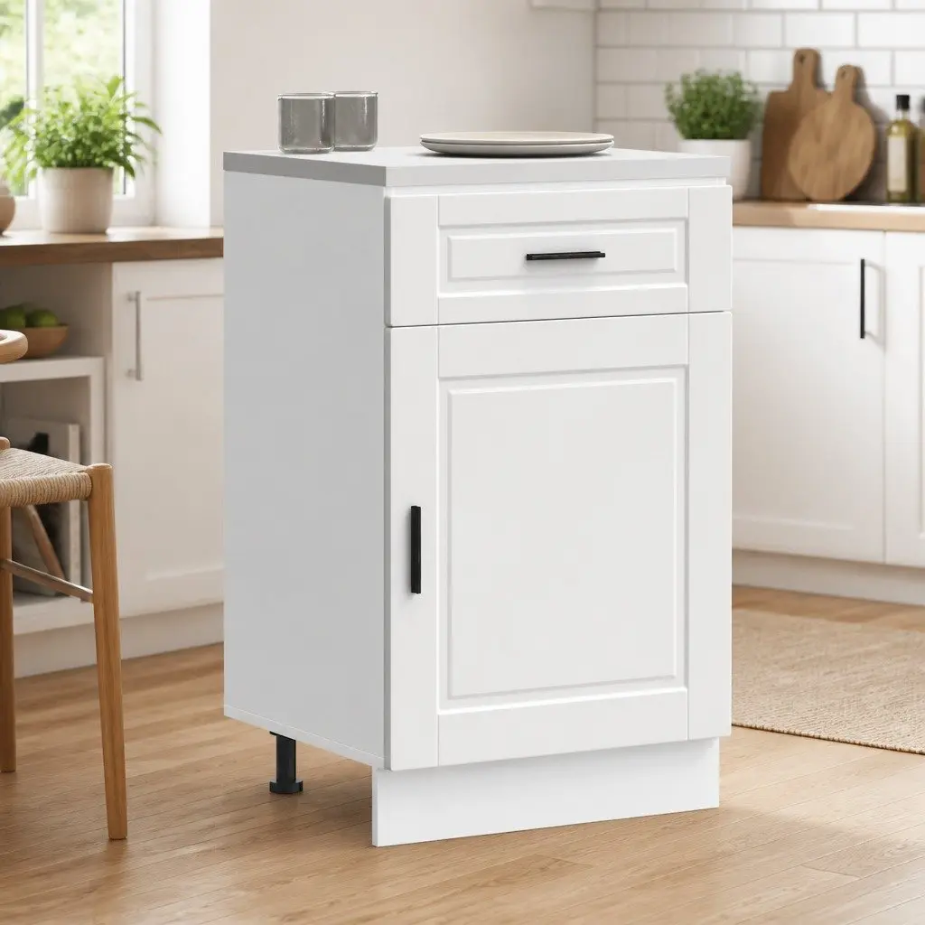 White Kitchen Storage Cupboard Base Cabinet Engineered Wood with Doors Adjustable Feet