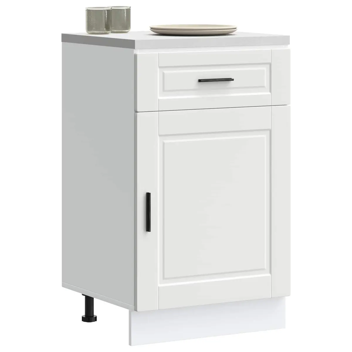 White Kitchen Storage Cupboard Base Cabinet Engineered Wood with Doors Adjustable Feet