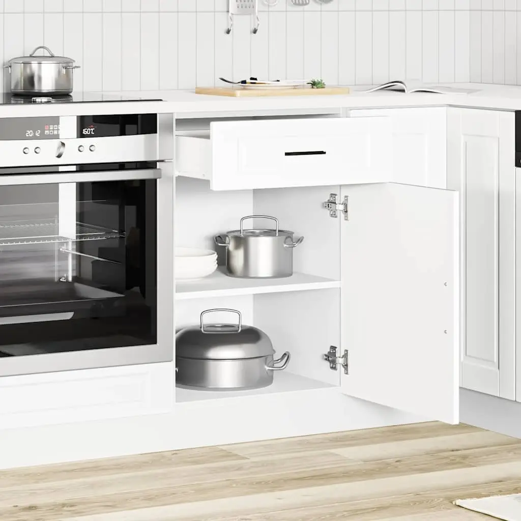 White Kitchen Storage Cupboard Base Cabinet Engineered Wood with Doors Adjustable Feet
