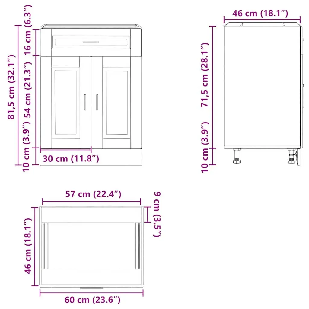 White Engineered Wood Kitchen Cabinet Base Unit High Gloss Storage with Adjustable Feet