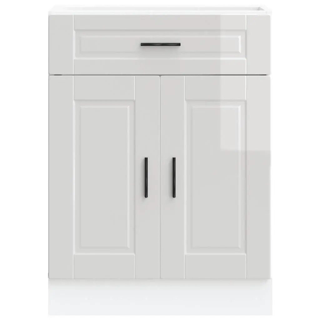 White Engineered Wood Kitchen Cabinet Base Unit High Gloss Storage with Adjustable Feet